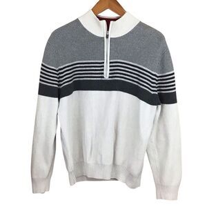 IZOD Men's 1/4 Zip‎ Pullover Ribbed Striped Sweater L